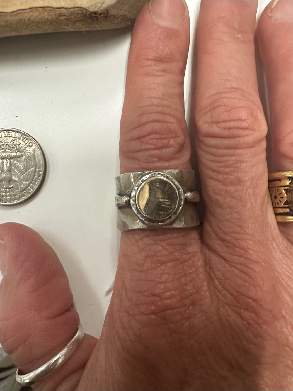 Handcrafted Silver and Gold-Tone Wide Band Ring size 8